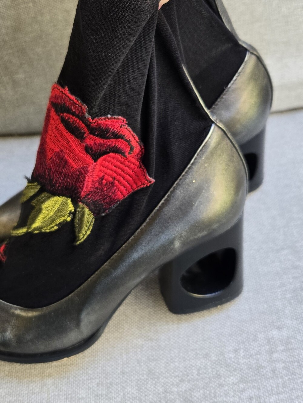 Azura Black Floral Embroidered Slip-On Women’s Block Heel - Picture 7 of 11